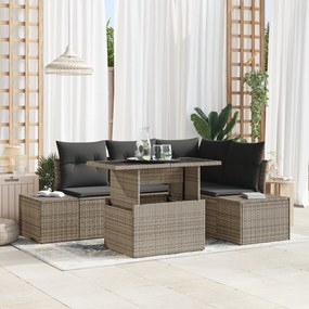 Conjunto de Sofá de Jardim de 5 Peças com Almofadas Cinza em Rattan Si
