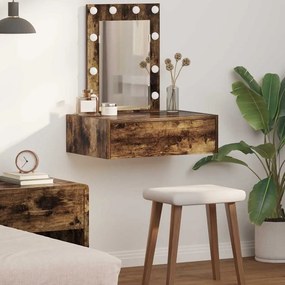 vidaXL Mesa de Maquilhagem Suspensa com Luzes LED em Carvalho Fumado