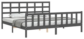 Estrutura de cama com cabeceira 200x200 cm madeira maciça cinza