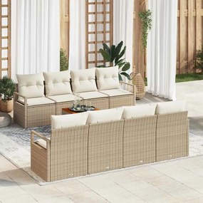Conjunto de Sofás de Jardim vidaXL 9 Peças com Almofadas Bege Rattan Poliéster Acácia
