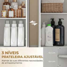 Armário Alto de Casa de Banho 60x30x171 cm, Armário Estreito com 3 Prateleiras Abertas, Gaveta Canelada, Prateleira Ajustável, Branco