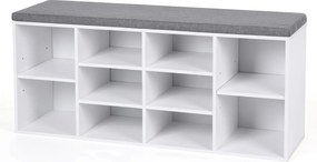 Banco estofado para sapatos 104 x 30 x 48 cm branco-cinzento