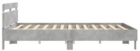 Estrutura cama cabeceira e luzes LED 180x200cm cinzento cimento