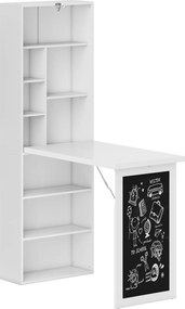 HOMCOM Secretária Dobrável com Prateleira Quadro Preto e Várias Estantes Conversíveis 98x51x153 cm Branco | Aosom Portugal