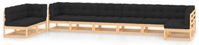 9 pcs conj. lounge jardim c/ almofadões antracite pinho maciço