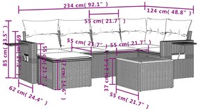 7 pcs conjunto de sofás p/ jardim com almofadões vime PE bege