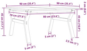 Mesa de centro estrutura em Y 90x90x45 cm pinho e ferro fundido