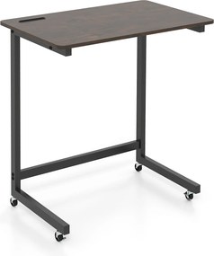 Mesa auxiliar em forma de C com rodas 60 x 39,5 x 66 cm, ranhura para telefone integrada, base baixa para poupar espaço, para sala e quarto, Castanho