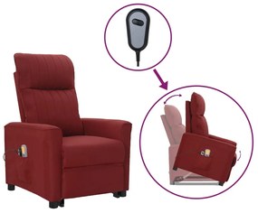 vidaXL Poltrona elevatória de massagens tecido vermelho tinto