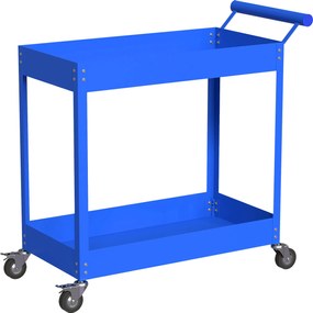 DURHAND Carrinho de oficina servante a 2 níveis, alça lateral e rodas com travão, 84,5x38x84cm, azul | Aosom Portugal