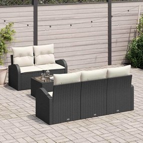 vidaXL Conjunto de Sofá de Jardim de 6 Peças com Almofadas de Rattan Sintético Preto.