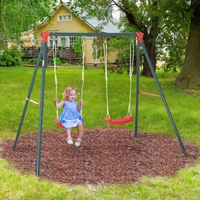 Outsunny Balanço duplo para crianças acima de 3 anos com suporte de metal coml Corda ajustável ao ar livre máx. 40kg 220x160x180cm Verde Vermelho