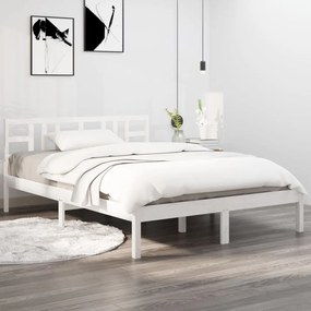 Estrutura de cama 140x190 cm madeira maciça branco