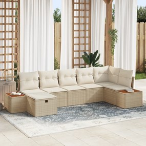 Conjunto de Sofá de Jardim de 7 Peças com Almofadas Bege Poliéster Rat