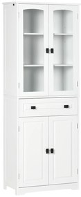 HOMCOM Armário de Cozinha Móvel Auxiliar de Cozinha com 4 Portas 1 Gaveta e 2 Prateleiras Ajustáveis para Sala de Jantar 60x30x160 cm Branco