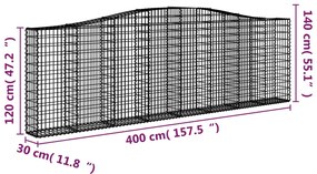 Cestos gabião arqueados 5pcs 400x30x120/140cm ferro galvanizado