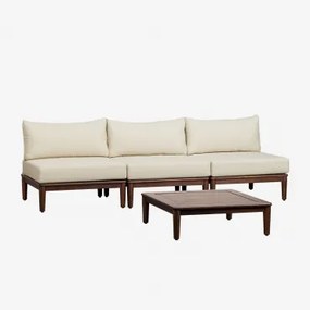 Conjunto De Sala Com Sofá Modular De 3 Peças E Mesa De Centro Em Acácia Giulia Crema - Sklum