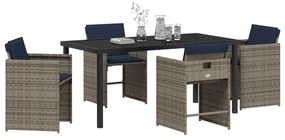 Conjunto de Jantar de Jardim de 5 Peças com Almofadas Cinzas em Rattan