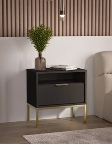 Mesa de Cabeceira "AUSTIN" - 45×55×33 cm - Preto e Dourado - Design Mo