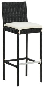 5 pcs conjunto de bar para jardim vime PE/acácia maciça preto