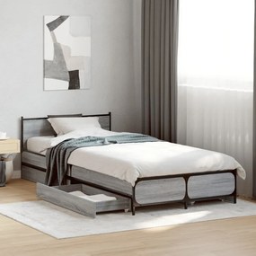 Estrutura de cama c/ gavetas derivados madeira cinza sonoma