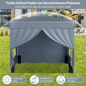 Tenda jardim, feiras, eventos Pop-up Dobrável 290 x 290 cm com 4 paredes laterais removíveis e altura ajustável - Cinza