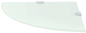 Prateleira canto, suportes cromados, vidro branco 35x35cm
