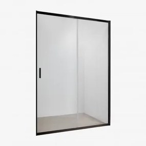 Mampara De Duche Com Acesso Frontal E Porta Deslizante, Vidro Temperado De 6 Mm E Alumínio Dover Transparente & Preto Mate & 140 X 195 Cm - Sklum