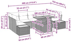 Conjunto de Jantar de Jardim com 8 Peças e Almofadas Bege em Rattan de