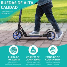 Trotinete dobrável com rodas e guiador ajustável para crianças + 8 anos  95 x 37 x 86,5-101 cm Azul