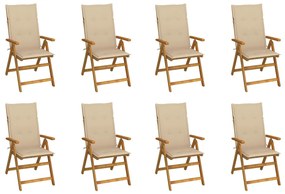 vidaXL Cadeiras de jardim dobráveis c/ almofadões 8 pcs acácia maciça