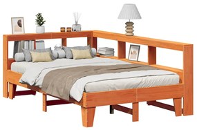 vidaXL Cama com estante sem colchão 140x190 cm pinho maciço