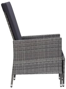 3 pcs conjunto lounge de jardim c/ almofadões vime PE cinzento