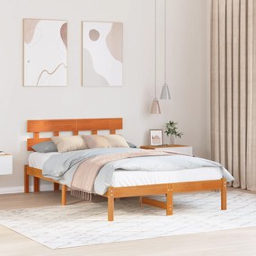 vidaXL Estrado de Cama com Cabeceira Castanho Encerado 120x200 cm Madeira Sólida Pinho