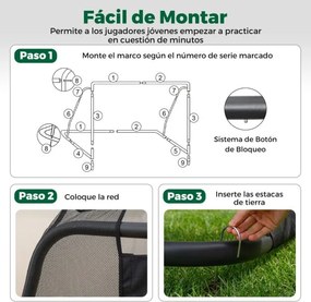 Baliza de futebol 300x200cm Rede PE impermeável Estrutura metálica 8 estacas para treino futebol Preto