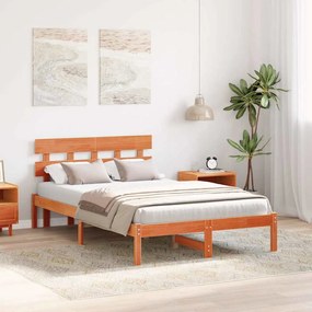 Estrado de Cama com Cabeceira Castanho Encerado 135x190 cm Madeira Sól