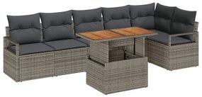 Conjunto de Sofá de Jardim com 7 Peças e Almofadas Cinzas em Rattan de