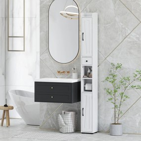 Coluna Casa de Banho com Compartimento Aberto Prateleiras Ajustáveis e Suporte para Papel Higiênico 20x20x185 cm Branco