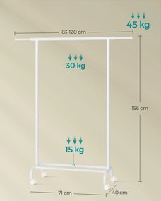 Cabide sobre Rodas, carregável até 45 kg, branco