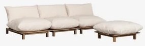 Sofá Modular Reclinável De Jardim De 3 Peças Com Puff Em Madeira De Acácia Brina Beige Creme - Sklum