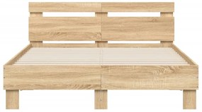 Estrutura cama c/ cabeceira/luzes LED 135x190cm carvalho sonoma