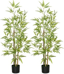 HOMCOM Conjunto de 2 Plantas Artificiais com Vaso Plantas Sintéticas de Bambu com 498 Folhas para Decoração Ø15x120 cm Verde | Aosom Portugal