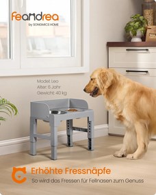 Comedouro elevado para cães com suporte ajustável 42,5 x 24 x (28,5-36,5) cinzento