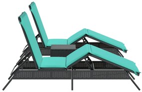 Espreguiçadeiras com mesa 2 pcs vime PE preto