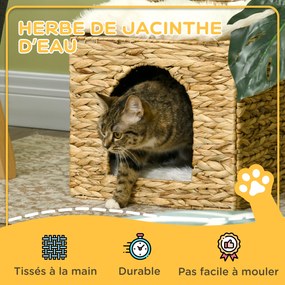 Compartimento aberto para gatos de 2 andares com 2 almofadas em jacinto-d'água - 37,5 x 37,5 x 41,5 cm castanho-creme
