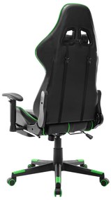 Cadeira de gaming c/ apoio de pés couro artificial preto/verde