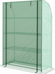 Mini estufa de jardim 120 x 50 x 170 cm de 4 andares com lona de PE reforçada, porta enrolável e prateleiras verde