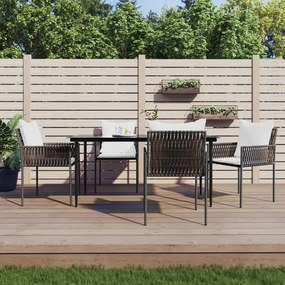vidaXL 5 pcs conjunto de jantar p/ jardim c/ almofadões vime PE e aço