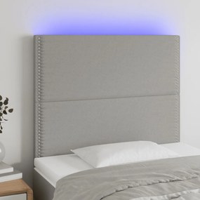 Cabeceira cama c/ luzes LED tecido 90x5x118/128cm cinza-claro