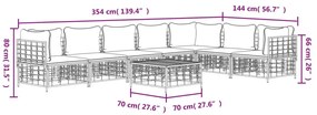 8 pcs conjunto lounge de jardim c/ almofadões vime PE antracite